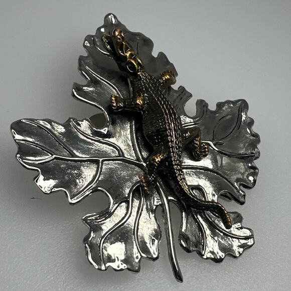 Sylvia Dahl Alligator Maple Leaf Brooch Pin Neiman Marcus Ornament Crocodille - Picture 1 of 4